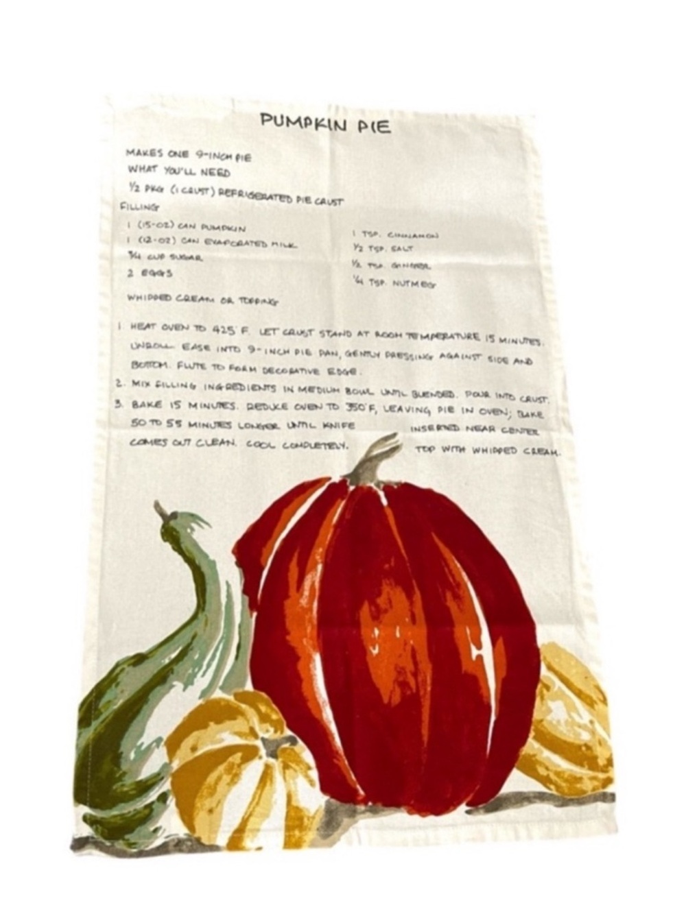Threshold Kitchen Pumpkin Pie Towel 100% Cotton Cream Orange Red Green